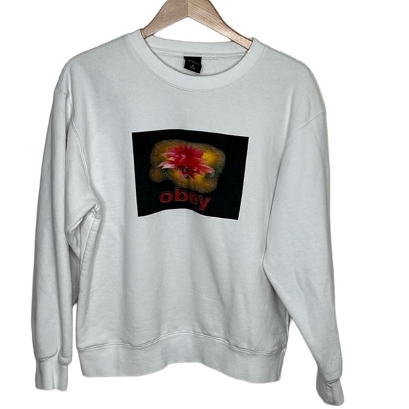 Obey Worldwide Flower Crewneck Sweatshirt Men Size M BLEMISH - Picture 1 of 7
